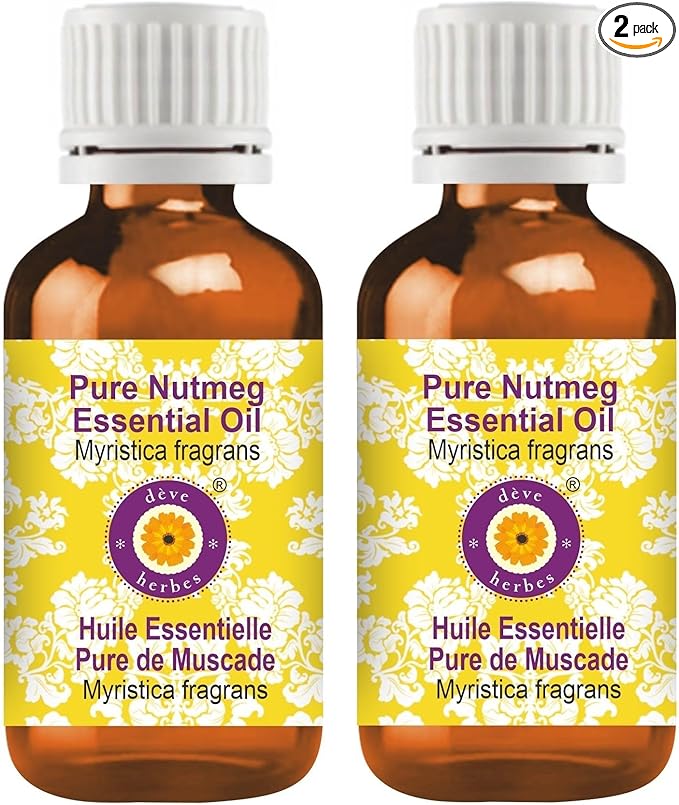 Deve Herbes Pure Nutmeg Essential Oil (Myristica fragrans) Steam Distilled (Pack of Two) 100ml X 2 (6.76 oz)
