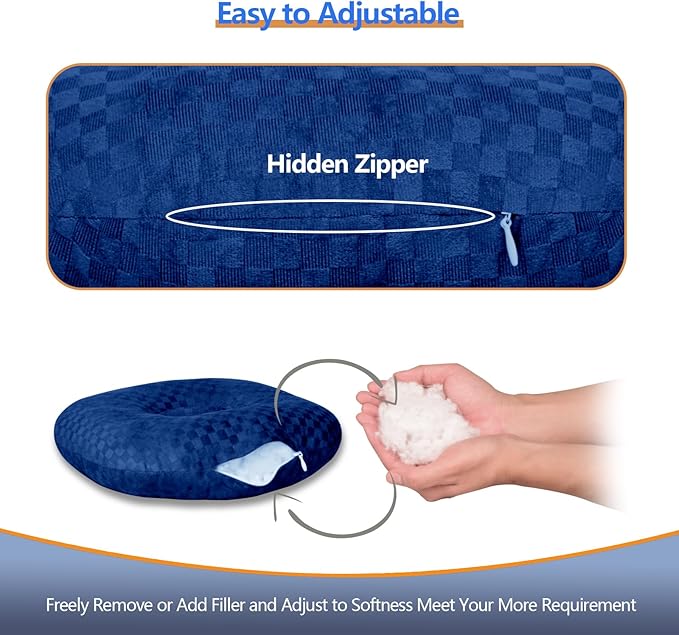 Ear Piercing Pillow for Side Sleepers - Ear Hole Pillows for Ear Pain Inflammation, CNH & Pain Relief, O-Shaped Orthopedic Pillow for Pressure Sores, Soft Cotton (Blue)
