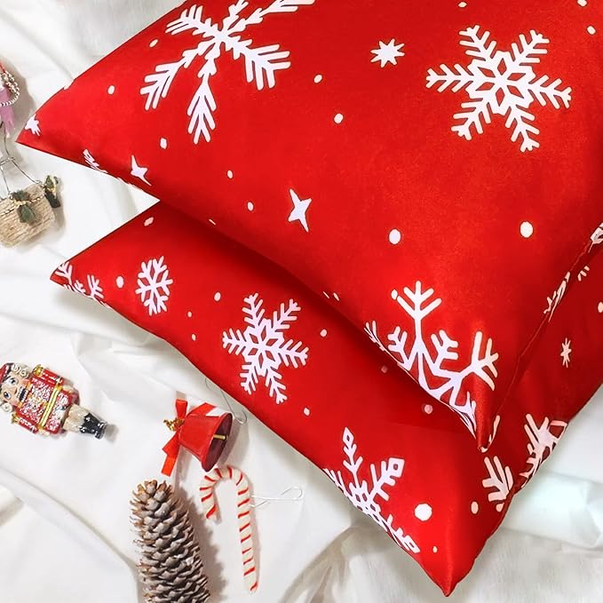 YIYEA Christmas King Size Pillow Cases Set of 2, Ultra Soft Double Brushed Microfiber Pillowcases King, Christmas Snowflake Bed Pillow Covers, Fade Resistant, Easy Slip-On (20"x36")