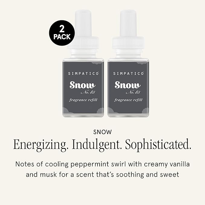 Pura and Simpatico - Refills for Smart Home Fragrance Diffusers - Clean and Safe Scents for Home - Long Lasting, up to 120 Hours of Premium Scent - 2 Pack - Snow