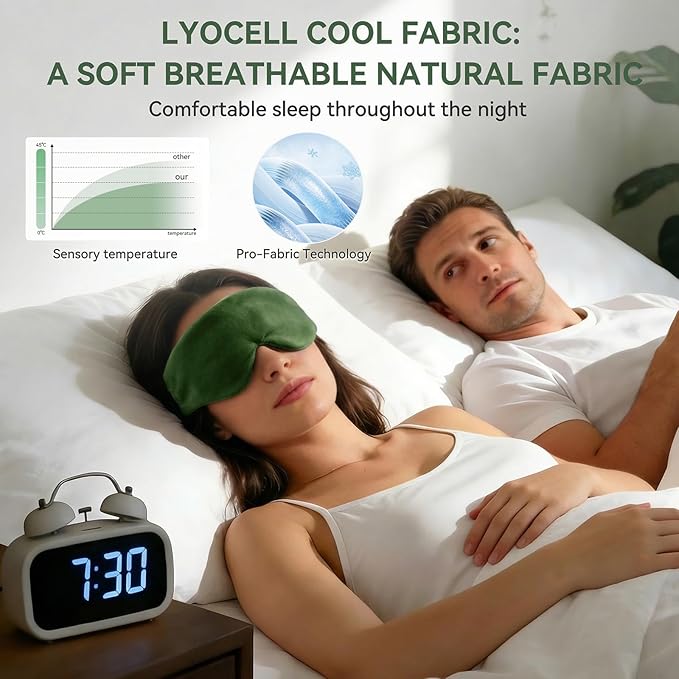 Lyocell Weighted Sleep Eye Mask for Women Men, 5.3oz & 7oz, Removable Washable Weighted Bag, Light Blocking Eye Cover, Soft Eye Shade for Travel Essentials, Office Naps, Gift,Green