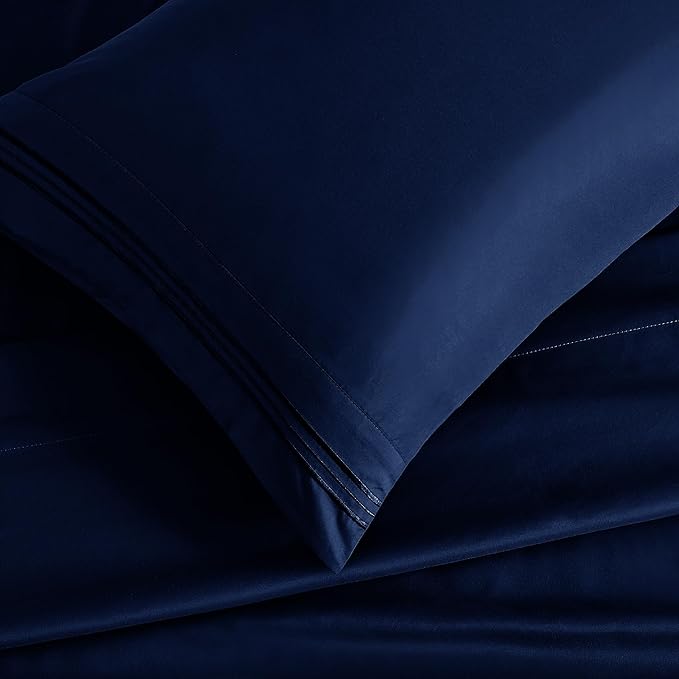 Manyshofu Extra Deep Pocket Full Size Sheets Set - Hotel Luxury 1800 Thread Count Sheets & Pillowcases - Kids Bedding Set up to 24" Mattress - Navy Blue Bed Sheets 18-24 Inch Deep Pockets - 4 Piece