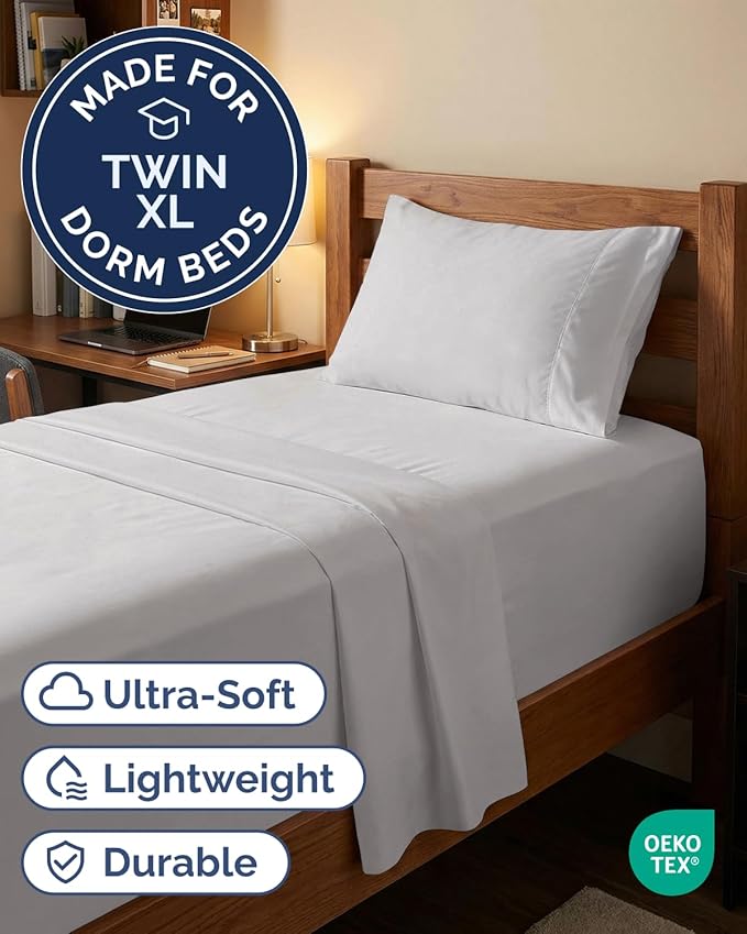 Extra Deep Twin XL Sheet Set - 3 Piece Breathable & Cooling Bed Sheets - Easily Fits 18 to 24 inch Mattress - Ultra Soft, Wrinkle & Fade Free w/ Extra Deep Pockets - Hotel Luxury Bedding - French Grey