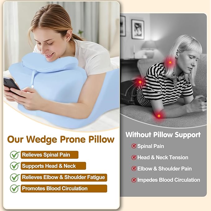 MYFAMIREA Memory Foam Ergonomic Wedge Pillow for Adults, Prone Pillow for Bed Sleeping, Reading, Memory Foam Ergonomic Cushion for Back Support, Sitting Up and Back Pain, with Removable Cover (Blue)