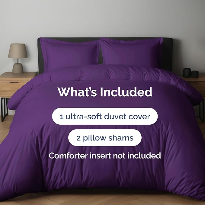Duvet Cover Cal King Size Set - Extra Soft Cal King Duvet Cover 104" x 98" with 2 Pillow Shams - Hotel Luxury, Easy Care & Fade Free with Zipper Closures and Ties - Comfy, Cozy & Breathable (Purple)