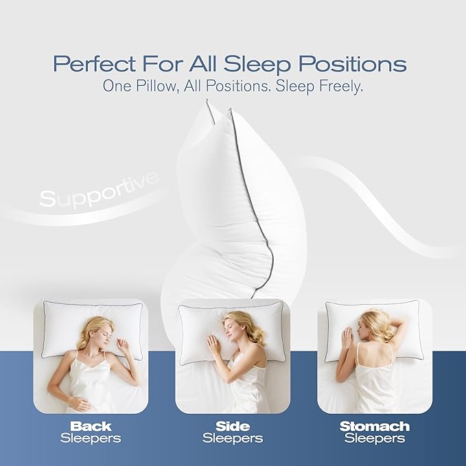 Standard Pillows Set of 2, Ultra Thick Down Alternative Bed Pillows,Cooling Hotel Quality Standard Pillow for Back, Stomach or Side Sleepers, Machine Washable (White,2 Pack)