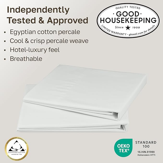 California Design Den Pillow Cases King Size Set of 2-100% Egyptian Cotton Pillow Cases, Crisp Percale Feel, Soft & Breathable, Fits King Pillows - Silver