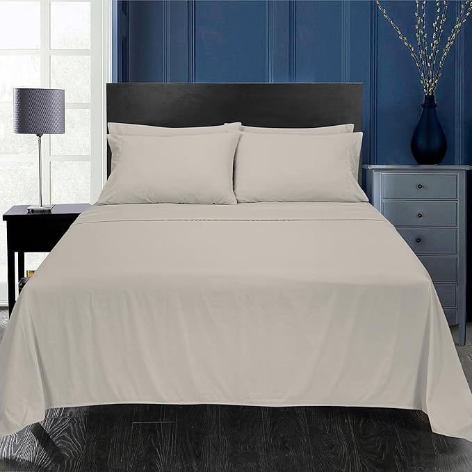 ROYALE LINENS 1500 Thread Count Cooling Sateen Poly/Cotton Sheet Set- 6 Piece King Bed Sheets - 1 Fitted, 1 Flat, 4 Pillow Cases -Soft Cool & Crisp Sheet Set (King, Rainy Day)