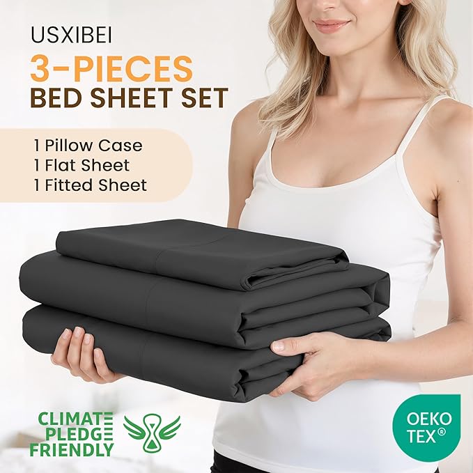 Twin Size 3 Piece Bed Sheet Set - Ultra Imitation Cotton-Premium Breathable & Cooling Sheets - Hotel Luxury Bed Sheets Deep Pocket up to 15"- Wrinkle, Fade, Stain Resistant (Black, Twin)