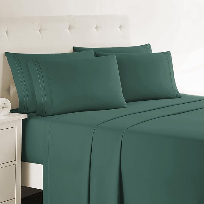 Clara Clark Cal King Sheets - Hotel Luxury 6 Piece Bed Sheets for Cal King Size Bed - Soft Bedding Sheets & Pillowcases, Fits Mattress up to 16 inch deep. California King, Forest Green