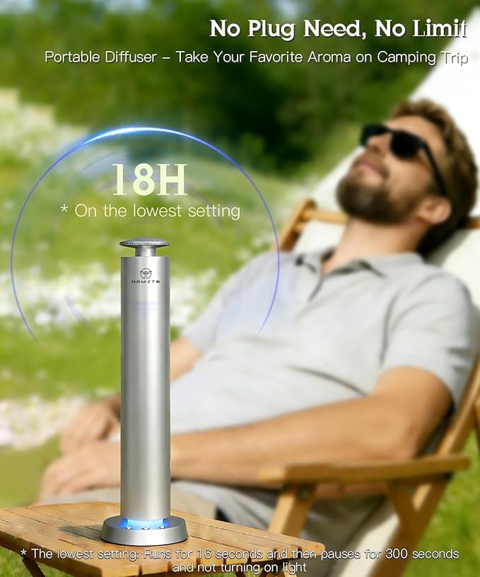 Waterless Diffuser Starter Kit Wireless Scent Machine with LED Light – APP & Remote & Button Control, Home Aromatherapy Quiet Mist 1800 Sq Ft Coverage, Cold Air Essential Oil Diffusers (Silver)