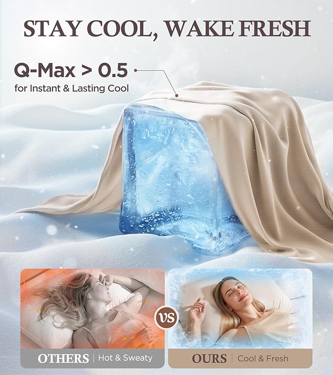 Instant Chill Cooling Pillowcase for Hot Sleepers, 2% HA Infused Pillowcase Hydrates Skin & Hair, Reduces Wrinkles & Frizz, Softer Than Silk Pillow Cases, Pillow Covers Queen (Beige, 1 Pack)