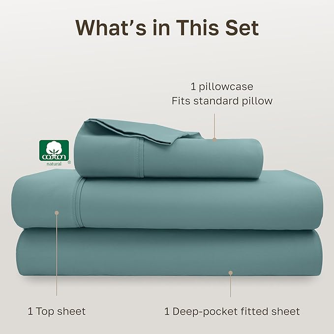 California Design Den Soft 100% Cotton Sheets Twin XL Size Set, 400 Thread Count Good Housekeeping Award Winner, Silky Smooth Sateen Weave, Durable Cotton Bed Sheet Set - Teal