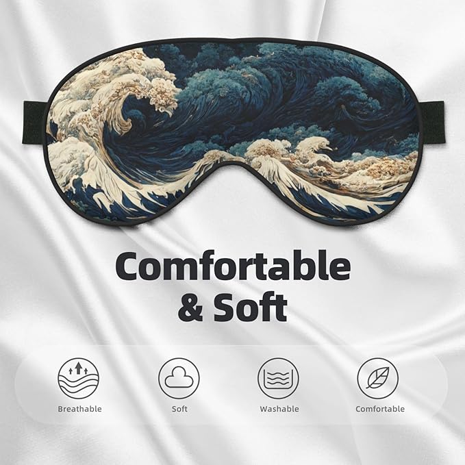 Japanese Great Ocean Waves Sleep Mask Eye Mask with Adjustable Strap Eye Sleep Shade Cover Blocks Light for Women Men Airplane Travel Nap