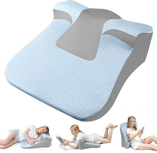 Bed Snorinator Pillow, Ergonomic Wedge Pillow for Sleep Apnea Memory Foam Reading Pillow for Back, Neck & Head Comfortable Support-Blue