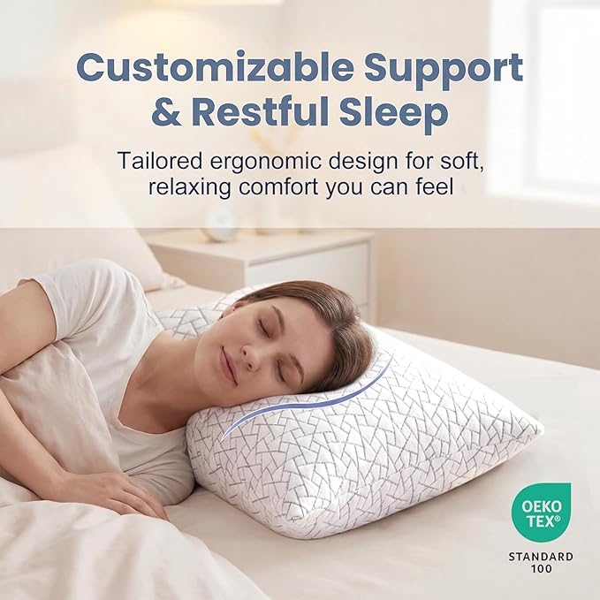 Meoflaw Adjustable Memory Foam Pillows: 2 Pack King Size Shredded Foam Bed Pillow for Sleeping with Removable & Washable Pillowcase for All Sleep Positions