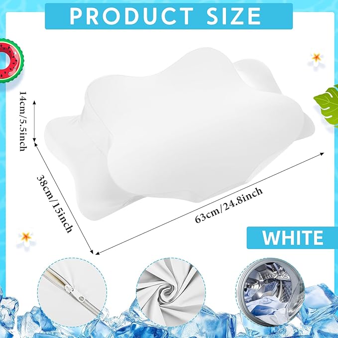 Hahafelt Cooling Cervical Neck Pillowcase Cover (Only Pillow Case) Ergonomic Pillowcase with Zipper Breathable Contour Pillow Cover for Side Back Stomach Sleepers(White,Queen Size)