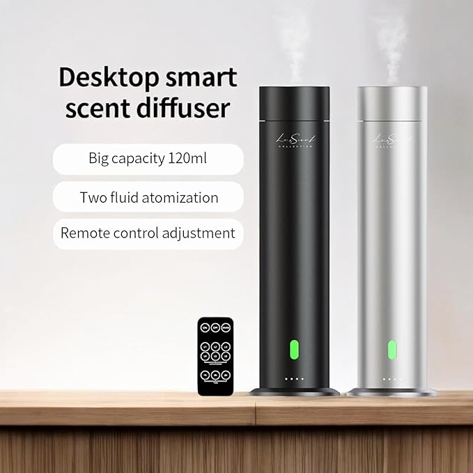 Wireless Aroma Diffuser Scent Oil - Home Luxury Portable Scent Diffuser - Remote Control Waterless Diffuser - 1000 sq. ft Coverage - Essential Oil 20ml Sample Pack Included - Aromatherapy (Black)
