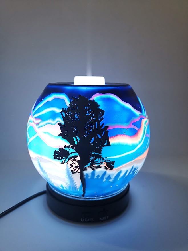 Essential Oil Diffuser Ultrasonic Handcrafted 120ml Aroma Essential Oil Cool Mist Humidifier with Adjustable Mist Mode, Auto Shut-Off and 7 Color LED Lights Changing (Northern Lights)