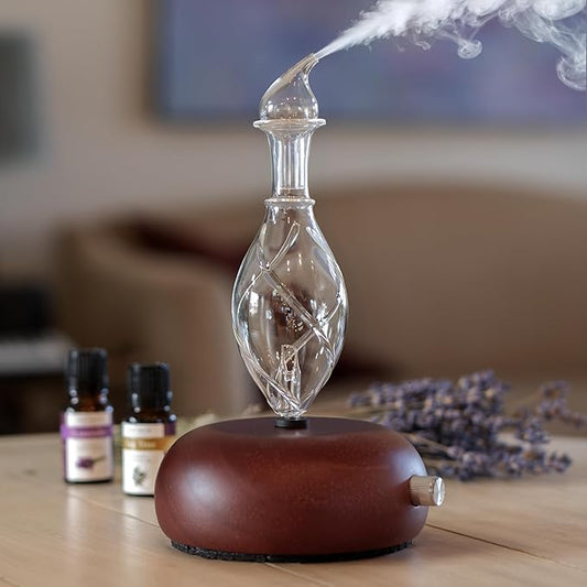 ArOmis Premium Glass Essential Oils Nebulizer - Waterless Diffuser for Aromatherapy - Handmade Oil Diffuser, Wooden Base, No Plastic, No Heat, No Battery, No LEDs - Orbis Nox Vitis