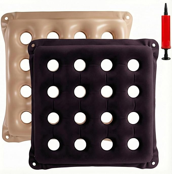 2 PCS Inflatable Seat Cushions, Pressure Relief Waffle Cushion for Pressure Sores Chair, Comfortable Long Sitting Air Cushion, Fit for Office Chair and Wheelchair use (Cream and Purple)