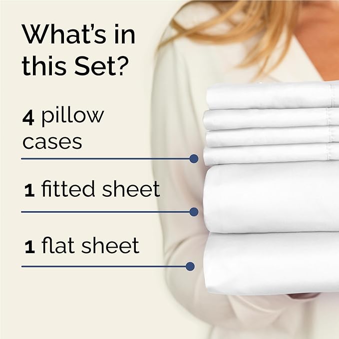 Full 6 Piece Sheet Set - Comfy, Breathable & Cooling - Soft Hotel Luxury Bedding for Women, Men, Kids, Teens & Children - 1 Flat & 1 Fitted Sheet & 4 Pillowcases w/ Deep Pockets - Wrinkle Free - White