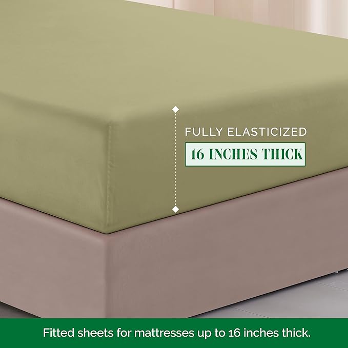 Elegant Comfort Luxurious 1500 Premium Hotel Quality Microfiber Three Line Embroidered Softest 4-Piece Bed Sheet Set, Wrinkle and Fade Resistant, Twin/Twin XL, Sage-Green