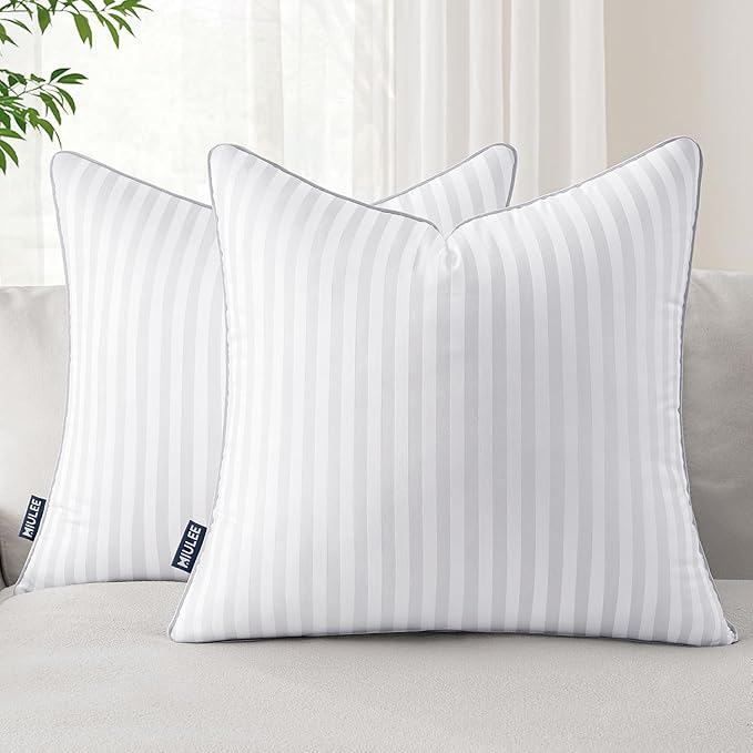 MIULEE 20x20 Pillow Inserts, Firm and Fluffy Decorative Square Throw Pillows for Couch Sofa Bed, Down Alternative with 100% Cotton Cover Pack of 2