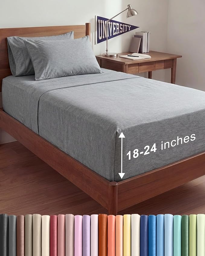 Extra Deep Twin XL Sheet Set - 4 Piece Breathable and Cooling Sheets - Hotel Luxury Bedding for Women, Men, Kids & Teens - Easy Secure Fit - Soft & Wrinkle Free - Extra Deep Pockets - Heathered Grey