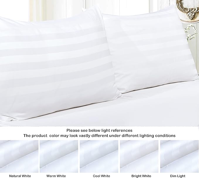 4 Pack 100% Egyptian Cotton Standard Pillow Protector with Hidden Zipper, 400 Thread Count Pillow Covers, Sateen Weave Cooling Bed Pillow Cases, Soft Breathable Non Noisy Easy Care (Striped White)