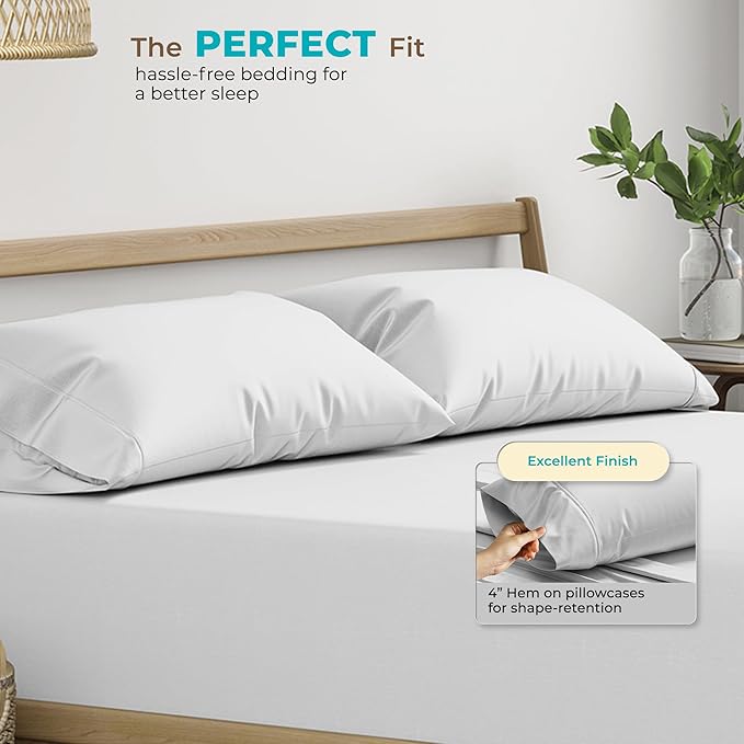 Thread Spread 100% Egyptian Cotton Queen Pillow Cases Set of 2 - Luxury 800 Series Euphoria Collection Queen Pillow Cases (Silver Grey), Soft Cooling Hotel Cotton Pillowcases, Fits Standard Pillows