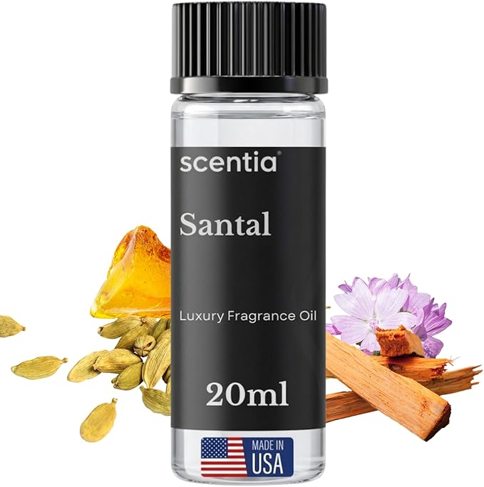 Scentia Santal Sandalwood Fragrance Oil for Diffusers – Luxury Woody Home Scent with Cardamom, Violet Leaf, Amber & Musk – Diffuser Oil for Ultrasonic, Cold Air & Waterless Diffusers – 20 ml