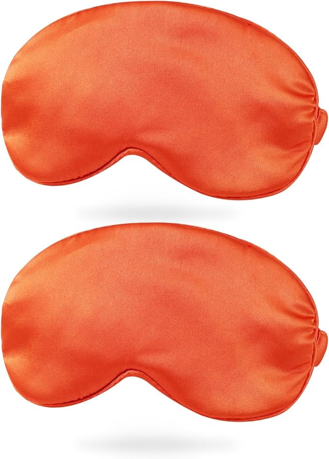 PATIKIL Silk Sleep Mask, 2 Pack Soft Satin Eye Protective Mask Blackout Eye Cover with Elastic Straps for Side Sleeping Women Men Travel, Orange
