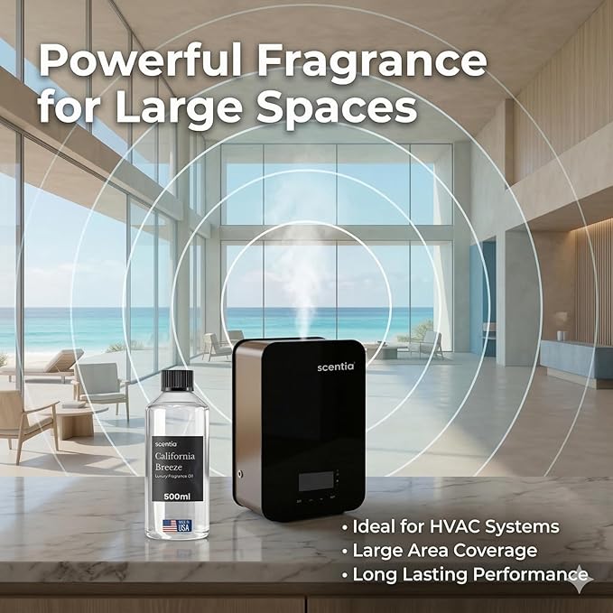 Scentia California Breeze Diffuser Oil for HVAC Scent Machine – Hotel Fragrance Inspired by Delano Beach Club – 500 mL – Orange, Green Tea & Jasmine Oil for Commercial & Cold Air Diffusers