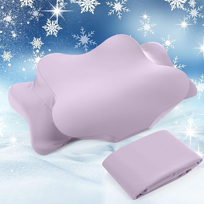 Hahafelt Cooling Cervical Neck Pillowcase Cover (Only Pillow Case) Ergonomic Pillowcase with Zipper Breathable Contour Pillow Cover for Side Back Stomach Sleepers(Purple,Standard Size)