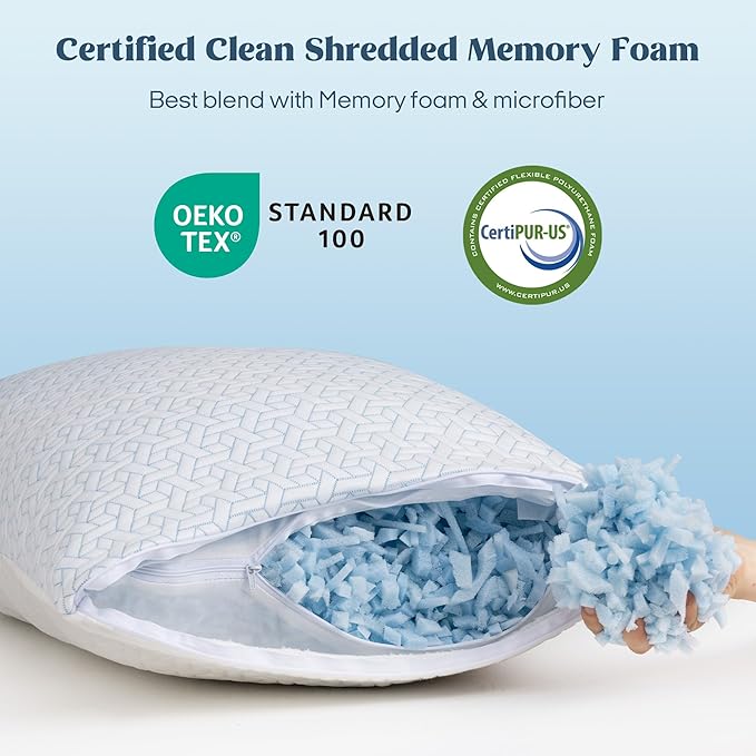 puredown® Cooling Pillows Queen Size Set of 2, Memory Foam Pillows Adjustable Firm Bed Pillows for Sleeping, Cool Pillow for Hot Sleepers with Zipper Removable Pillow Cover