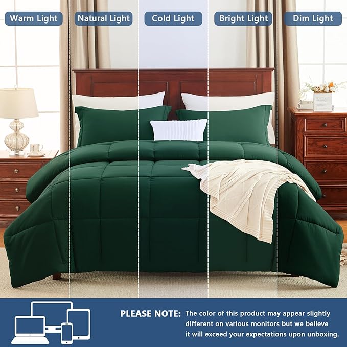 CozyLux Oversized King Comforter Set, 3 Pieces Emerald Green 120x98 Box Stitched Design Soft Bedding Set, All Season Lightweight Breathable Bed Set with 1 Down Alternative Comforter and 2 Pillow Shams