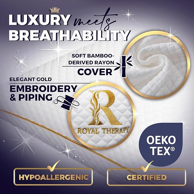Royal Therapy King Size Set of 2- Shredded Memory Foam Pillow–Adjustable Memory Foam Pillow for Sleeping, Firm Pillow for Neck & Shoulder Support, Breathable Bed Pillow for Back Stomach Side Sleepers