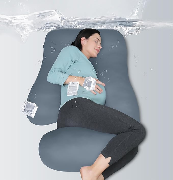 MOON PARK Pregnancy Pillows for Sleeping - U Shaped Full Body Maternity Pillow with Removable Cover - Support for Back, Legs, Belly, Hips - 57 Inch - Grey - Cooling Cover