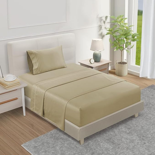 800TC 100% Egyptian Cotton Sateen Weave 3PC Twin XL Size Sheets Set, XL Twin Bed Sheet, 15" Deep Pockets Fully Elasticated Sheet & Pillowcase Sets, Machine Washable No Pill Fade Resistant - Linen
