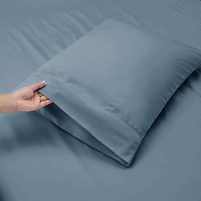 Nestl Queen Size Sheet Set, 4 Piece Extra Deep Pocket (18-24 inches), Microfiber, Cooling, Hotel Luxury, Soft, Breathable, Wrinkle-Free, Easy to Care, Stone Blue
