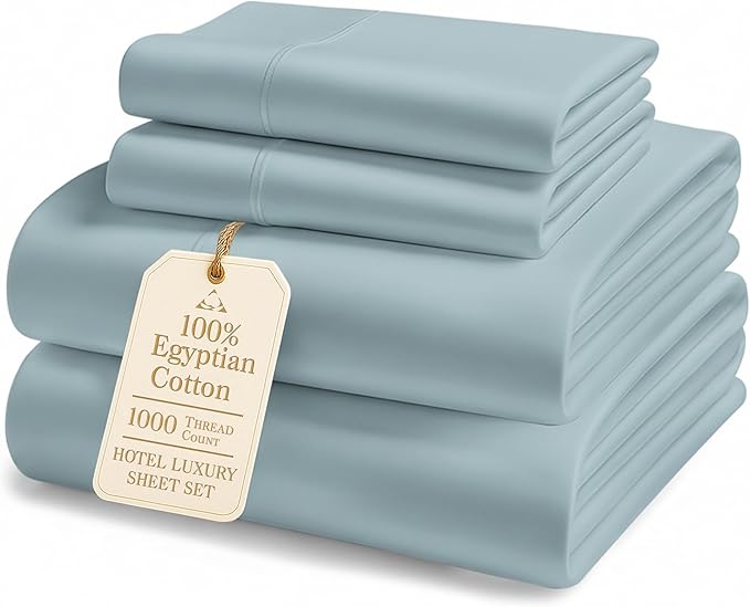 LANE LINEN Luxury Hotel Style 100% Egyptian Cotton Bed Sheets Full Size - 1000 Thread Count, Mercerized Cotton, Fade Resistant Sustainably Produced Full Bedding Sheets & Pillowcases - French Blue