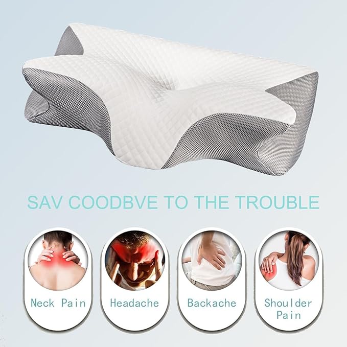 Doreve Cloudfaser Pillow, Cervical Neck Pillow, Dreamers Relief Pillow for Pain Relief & Sleeping, Ergonomic Contour for Side Sleepers, Necks and Shoulder Support