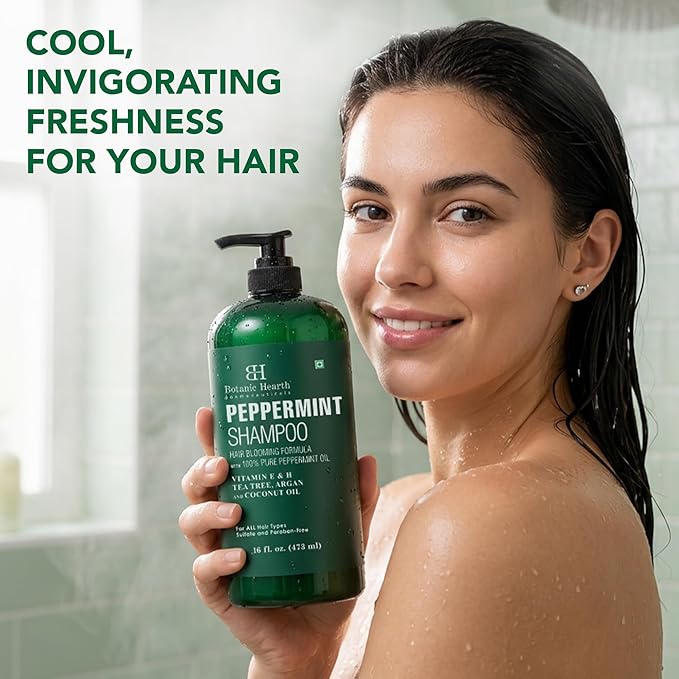 Botanic Hearth Peppermint Oil Shampoo | Hair Blooming Formula With Keratin For Thinning Hair | Fights Hair Loss, | Sulfate Free For Men And Women | 16 Fl Oz