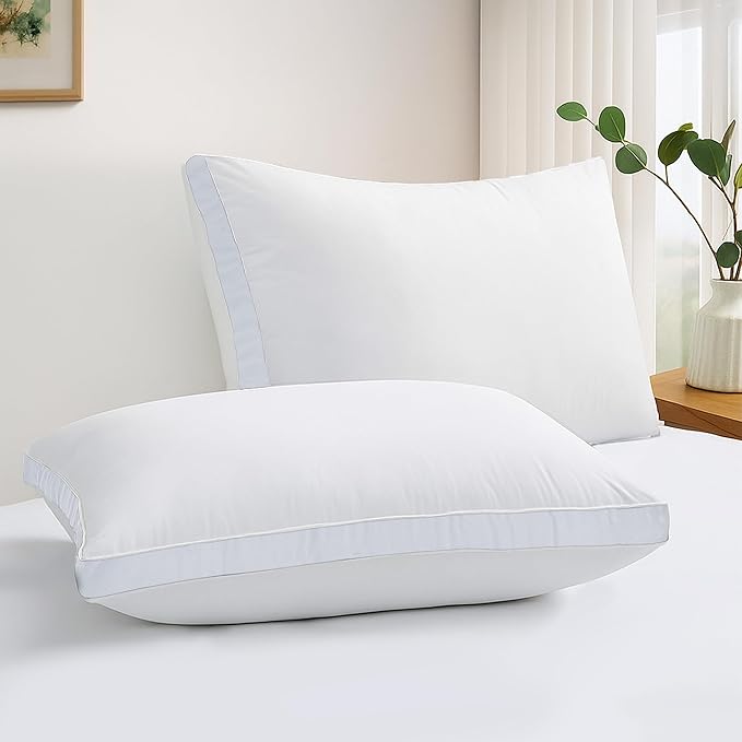 LUX Décor Gusseted Style Soft Hotel Pillows Set of 2 – for Side, Stomach & Back Sleepers - Down Alternative Hotel Bed Pillows – 100% Microfiber Cover, Virgin PSF Fill – White, King 36x18