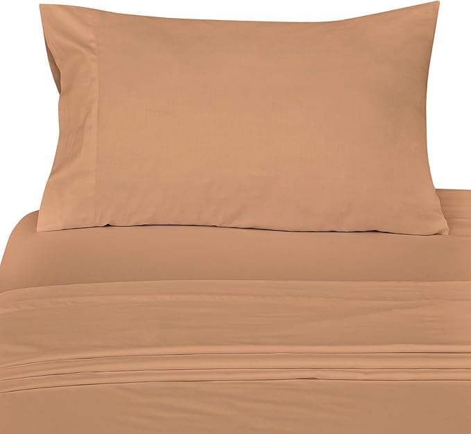 ROYALE LINENS 300 Thread Count 100% Long Staple Combed Cotton Sheet Set - 4 Piece King Bed Sheets - 1 Fitted, 1 Flat & 2 Pillow Cases - Soft Cool & Crisp Sheet Set (King, Clay)