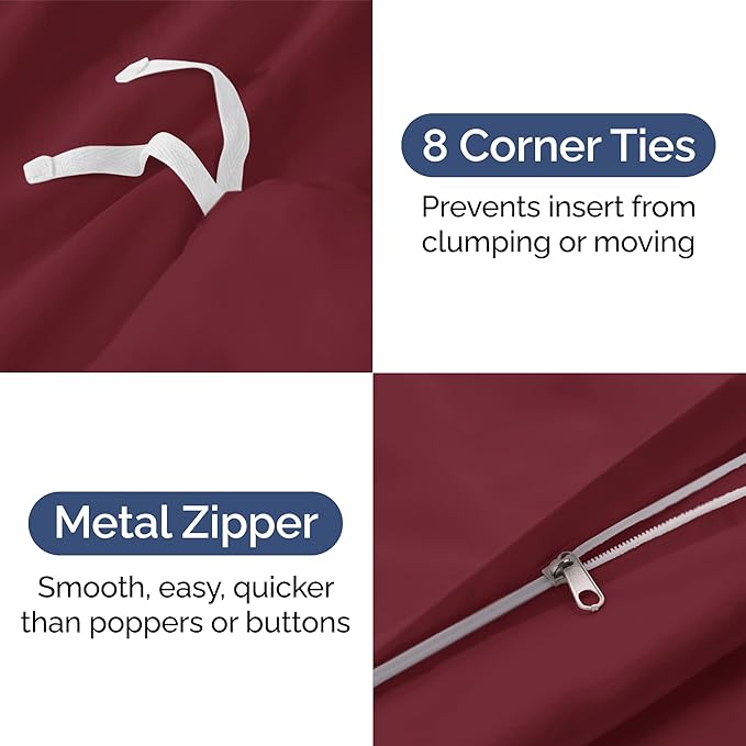 Duvet Cover Cal King Size Set - Extra Soft Cal King Duvet Cover 104" x 98" with 2 Pillow Shams - Hotel Luxury, Easy Care & Fade Free with Zipper Closures & Ties - Comfy, Cozy & Breathable (Burgundy)