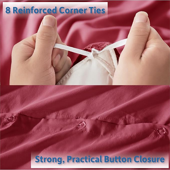 Nestl Full Duvet Cover Set with Comforter Insert - Burgundy Red 4 Piece 80x90 Duvet Cover & 2 Pillow Shams with White Quilted Down Alternative Comforter, Ultra Soft, All Season