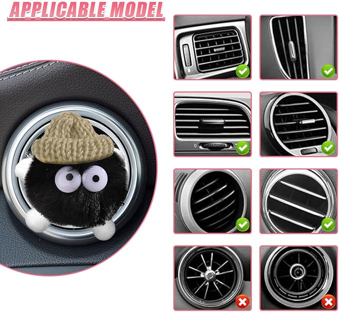 YoRise Coal Ball Car Dashboard Air Vent Trim Clips, Cute Car Vent Clip, Auto Diffuser Outlet Clip Charm, Universal Vehicle Interior Decoration Accessories for Women Girls (Black)