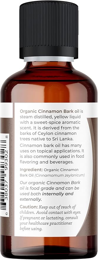 Viva Doria Cinnamon Bark Essential Oil, USDA Certified Organic Cinnamon Oil, 100% Pure, Natural Essential Oil, Undiluted, for Aromatherapy | Food Grade, 30 mL (1 Fluid Ounce)